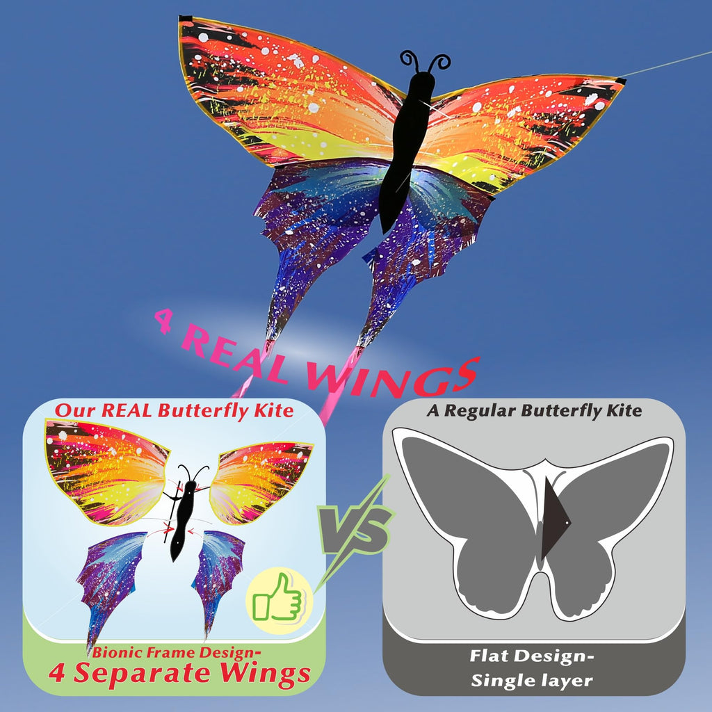 Bionic Flying Insect Kite – 4-Wing Butterfly & Dragonfly Kite with Rotating Reel, Easy to Fly for Kids and Adults