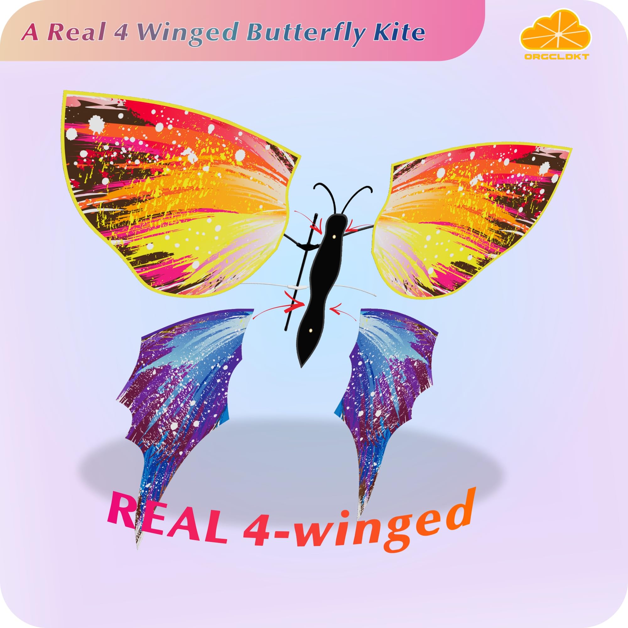 Bionic Flying Insect Kite – 4-Wing Butterfly & Dragonfly Kite with Rotating Reel, Easy to Fly for Kids and Adults