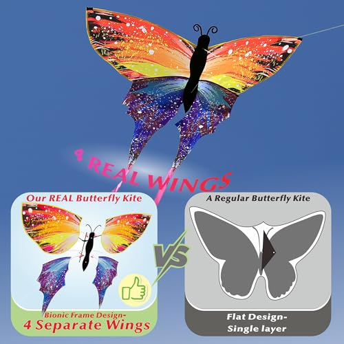 Bionic Flying Insect Kite – 4-Wing Butterfly & Dragonfly Kite with Rotating Reel, Easy to Fly for Kids and Adults