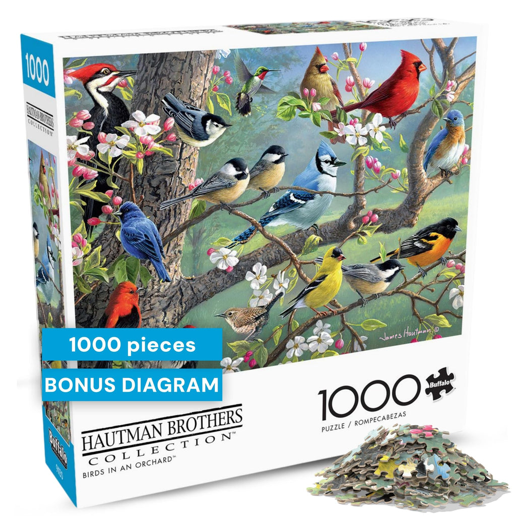 Birds in an Orchard 1000-Piece Jigsaw Puzzle by Buffalo Games | Hautman Brothers Art, Includes Poster, 26.75 x 19.75 in