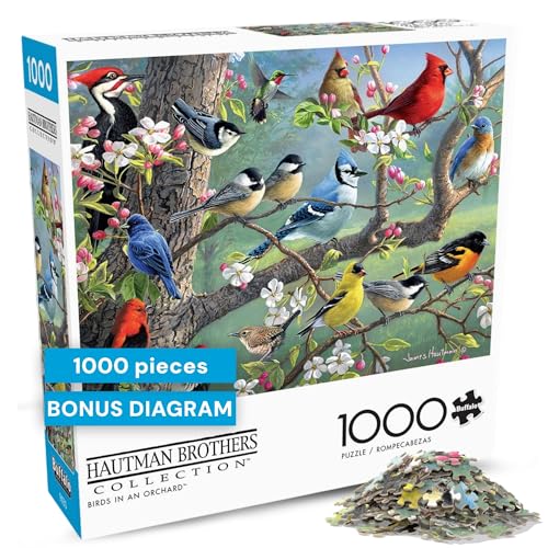 Birds in an Orchard 1000-Piece Jigsaw Puzzle by Buffalo Games | Hautman Brothers Art, Includes Poster, 26.75 x 19.75 in