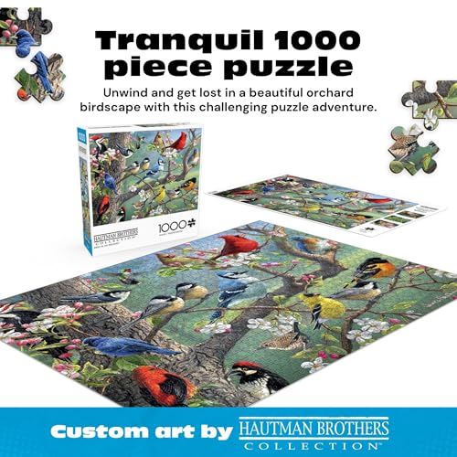 Birds in an Orchard 1000-Piece Jigsaw Puzzle by Buffalo Games | Hautman Brothers Art, Includes Poster, 26.75 x 19.75 in