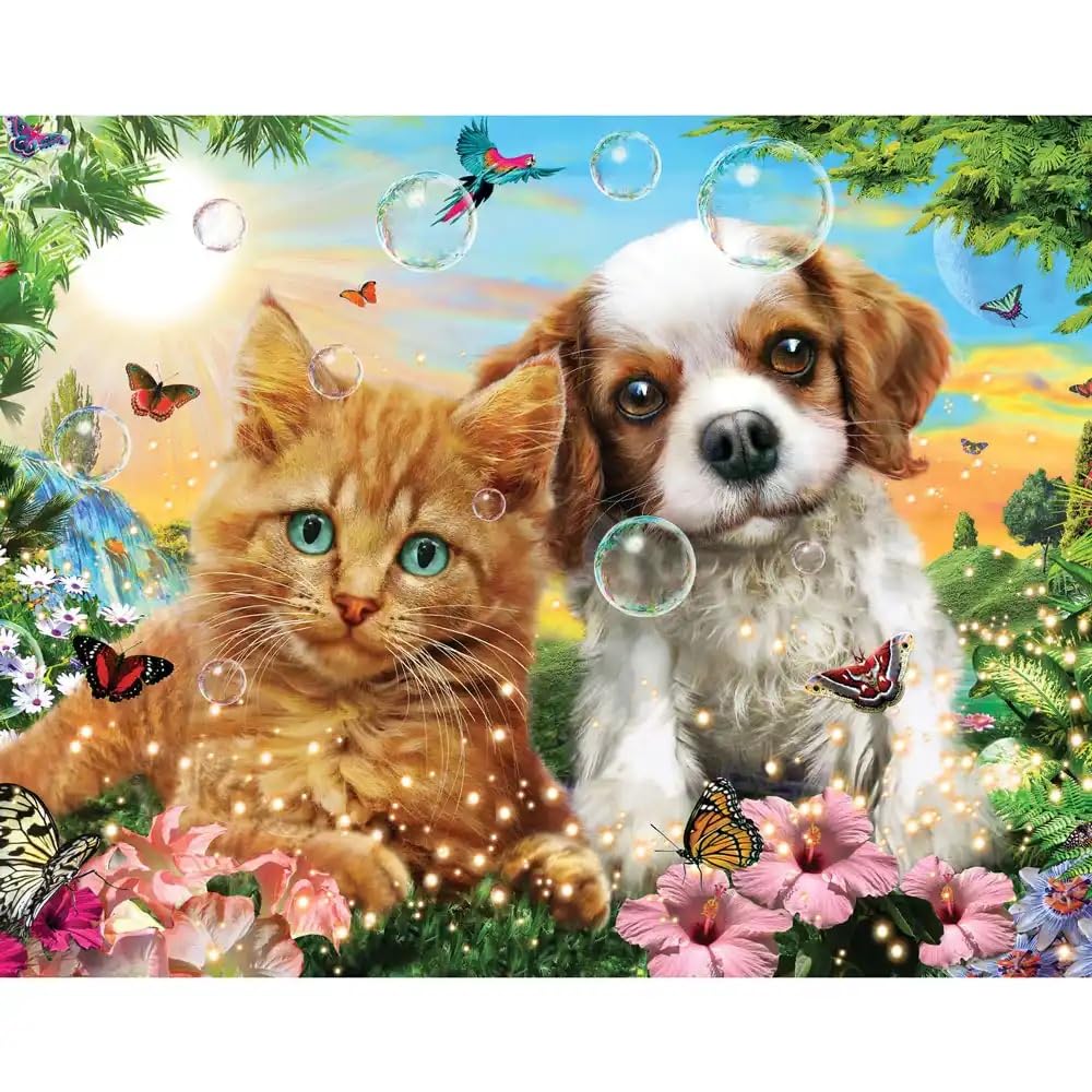 Bits and Pieces 100-Piece Jigsaw Puzzle: Kitten & Puppy by Adrian Chesterman – 15" x 19"
