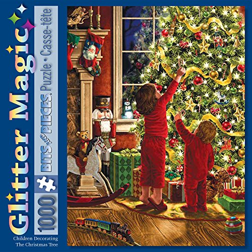 Bits and Pieces 1000 Piece Glitter Puzzle: Children Decorating Christmas Tree by Liz Goodrick Dillon