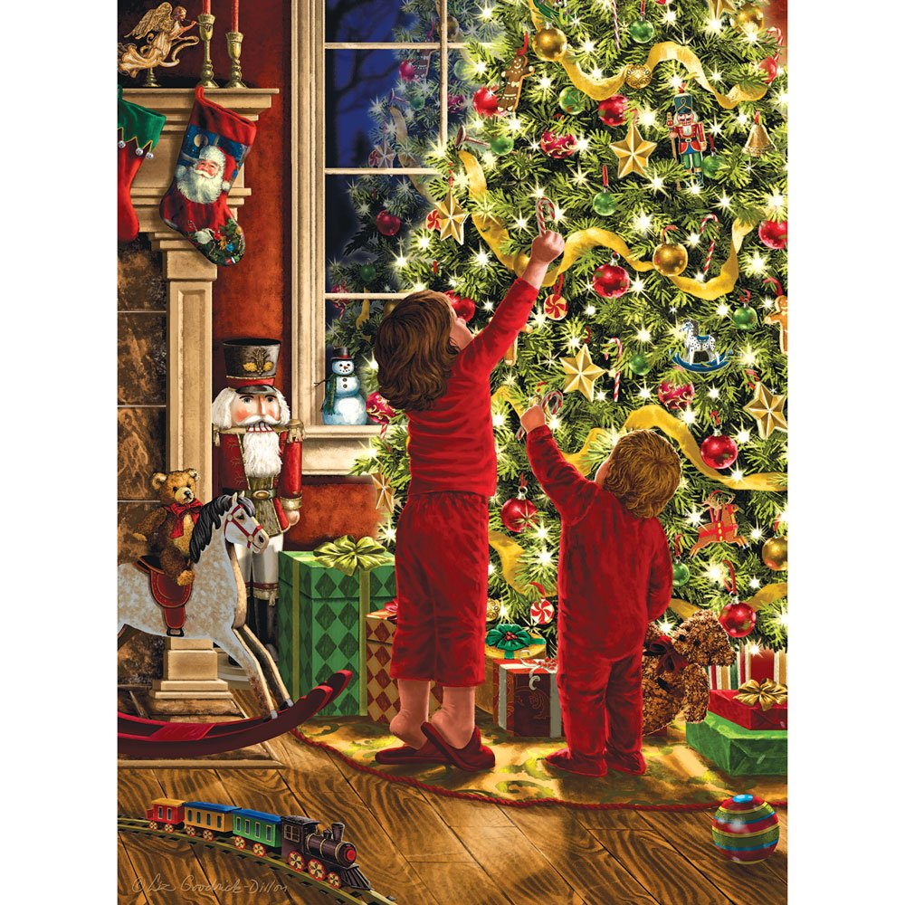 Bits and Pieces 1000 Piece Glitter Puzzle: Children Decorating Christmas Tree by Liz Goodrick Dillon