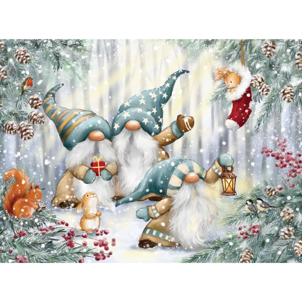Bits and Pieces 1000 Piece Jigsaw Puzzle – Gnomes in Snowy Forest, 20x27 Inches, Random Cut Pieces, No Two Alike
