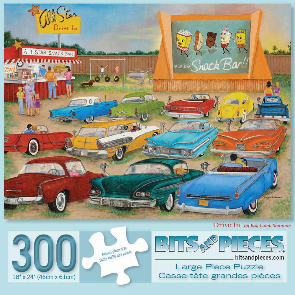 Bits and Pieces – 300 Piece Jigsaw Puzzle – Drive Inn - Classic Americana by Kay Lamb Shannon (18" x 24")
