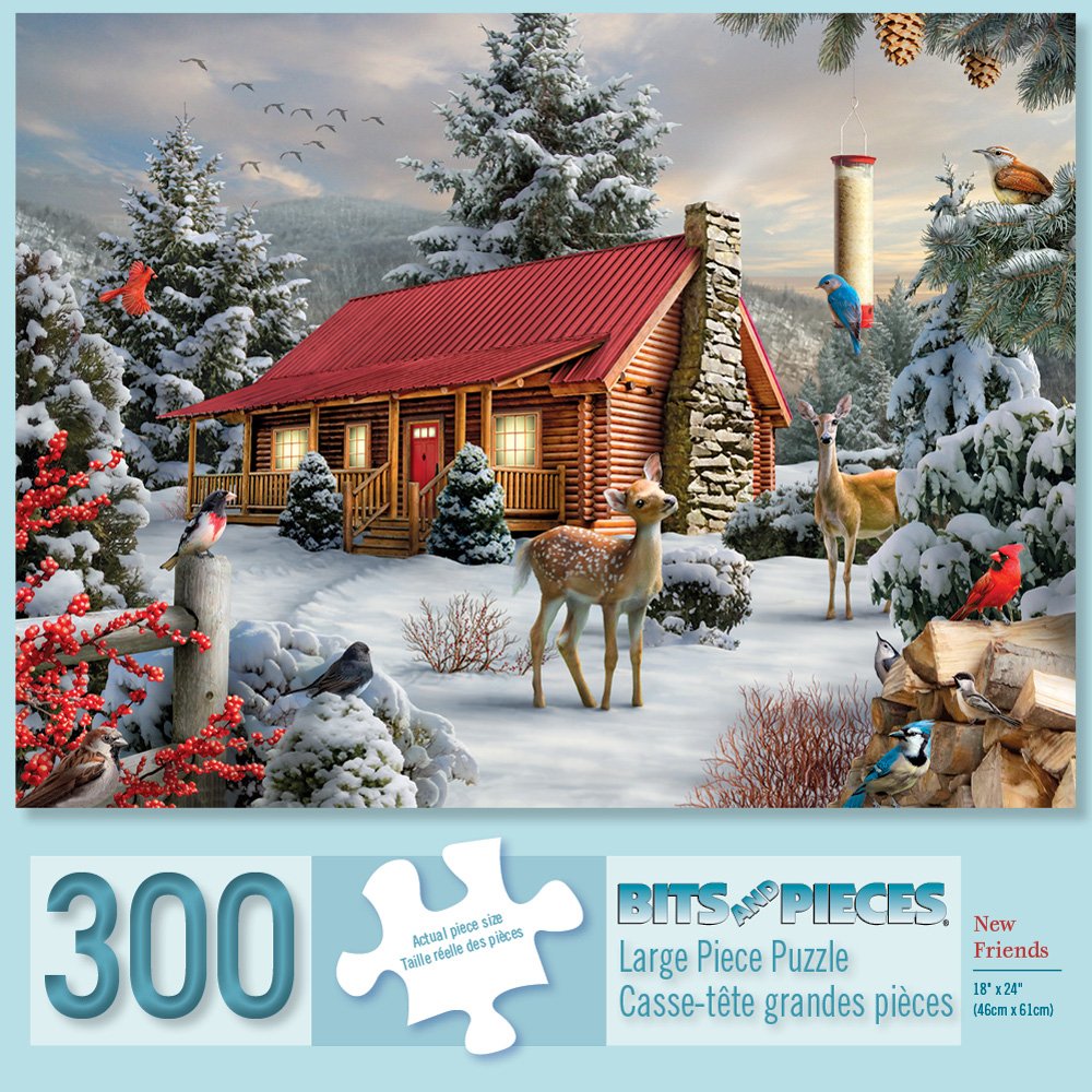 Bits and Pieces 300 Piece Jigsaw Puzzle for Adults – New Friends Snowy Winter Scene by Alan Giana, 18" x 24"