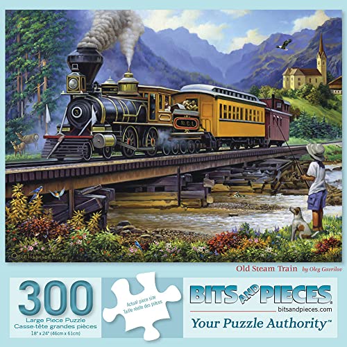 Bits and Pieces 300-Piece Jigsaw Puzzle – Old Stream Train by Oleg Gavrilov, 18x24 Inches