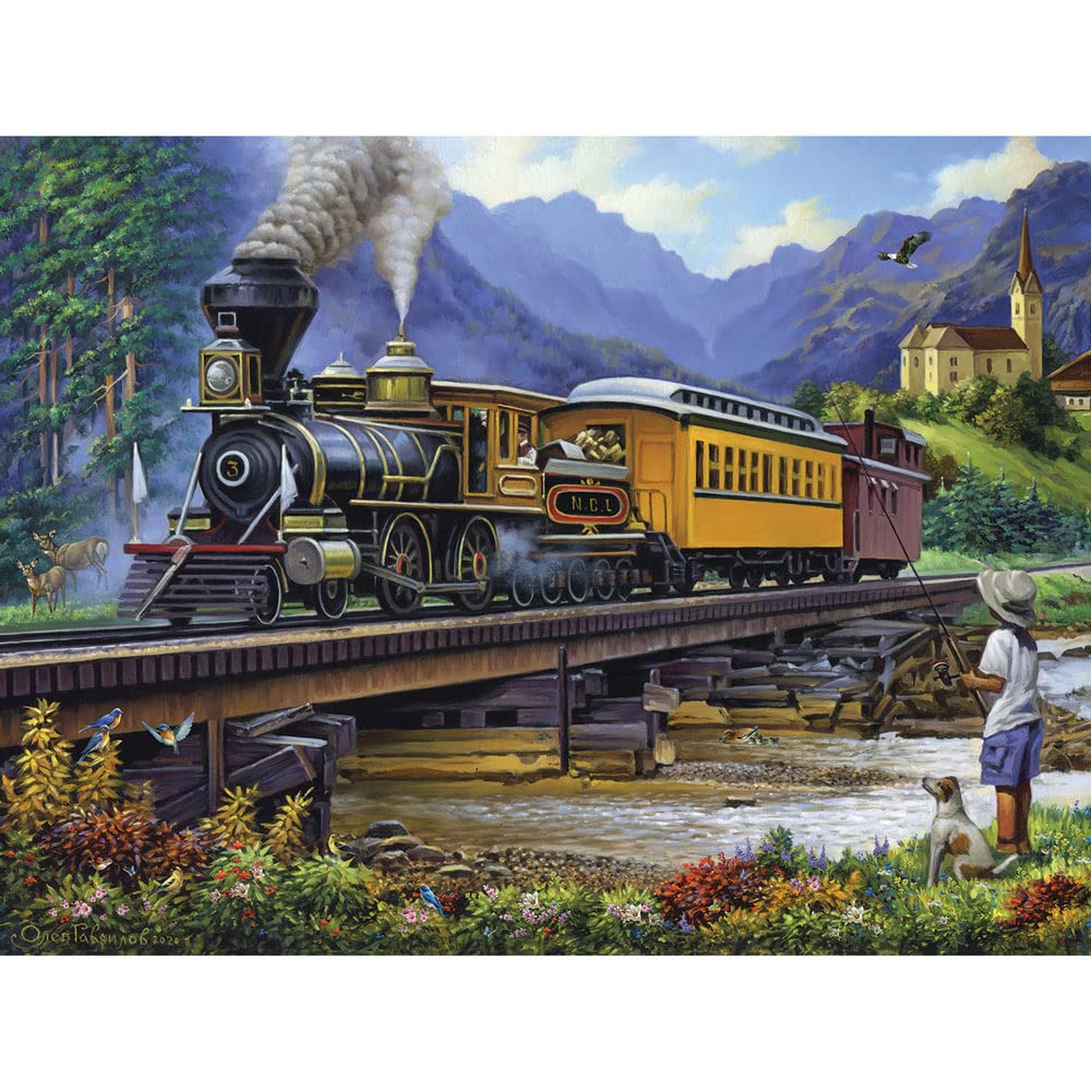 Bits and Pieces 300-Piece Jigsaw Puzzle – Old Stream Train by Oleg Gavrilov, 18x24 Inches