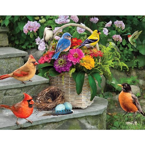 Bits and Pieces 50-Piece Jigsaw Puzzle for Adults – Birds on the Porch Steps, Large 15x19 Inches, Easy-Hold Pieces