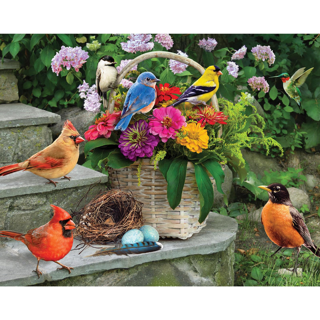 Bits and Pieces 50-Piece Jigsaw Puzzle for Adults – Birds on the Porch Steps, Large 15x19 Inches, Easy-Hold Pieces