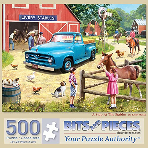 Bits and Pieces 500 Piece Jigsaw Puzzle 'A Stop at the Stables' – 18" x 24" Farm Scene by Kevin Walsh