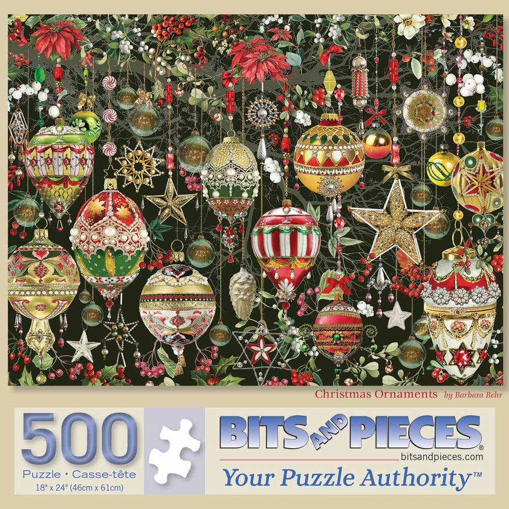 Bits and Pieces 500-Piece Jigsaw Puzzle – Christmas Ornaments by Barbara Behr, 18" x 24"