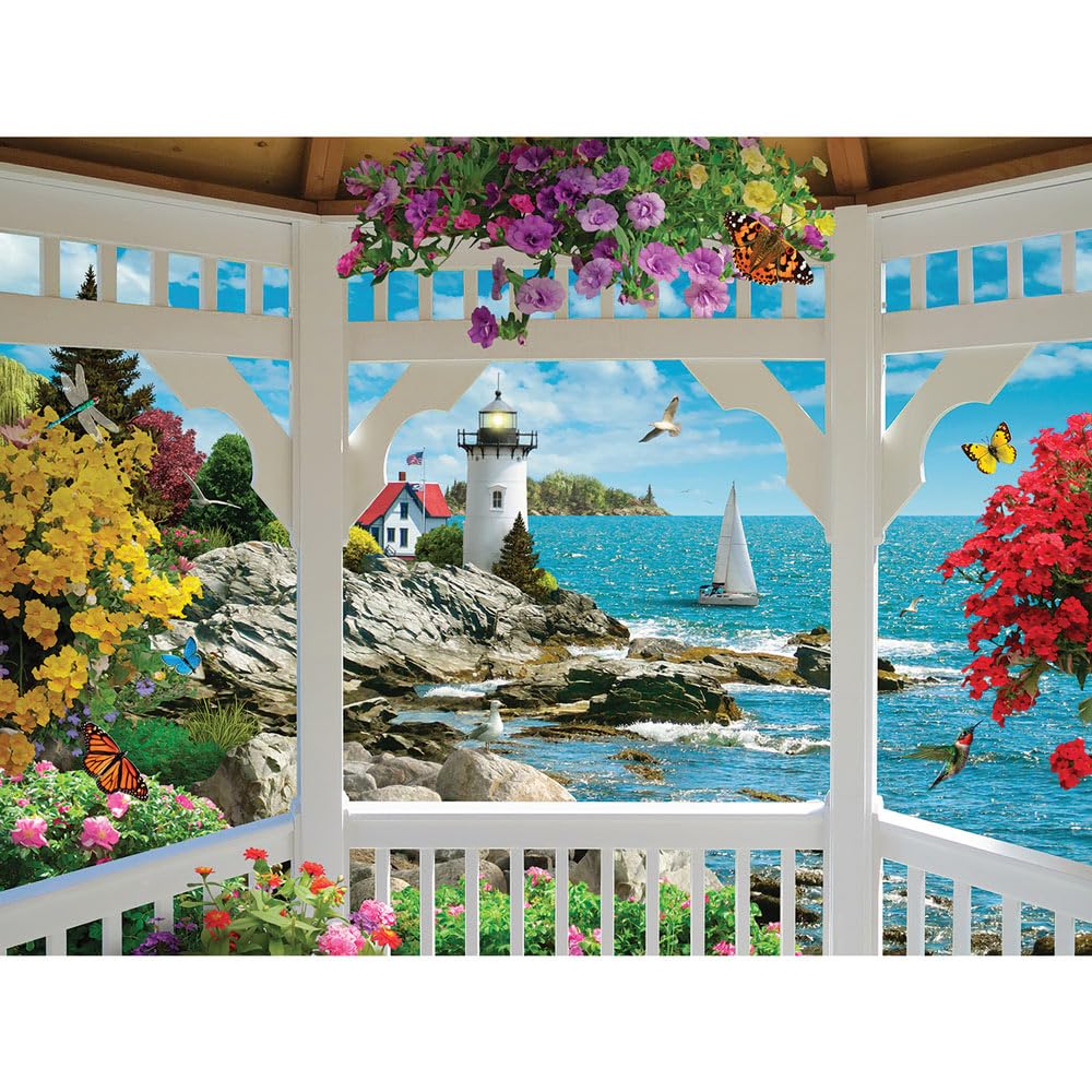 Bits and Pieces 500 Piece Jigsaw Puzzle – Gazebo View Lighthouse Seascape, 15" x 19"