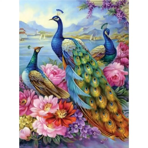 Bits and Pieces 500-Piece Jigsaw Puzzle – Peacocks at Flower Lake by Oleg Gavrilov, 18" x 24"