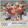 Bits and Pieces 500 Piece Jigsaw Puzzle – Santa's Helpers: Puppies Christmas Sleigh by William Vanderdasson (18" x 24")