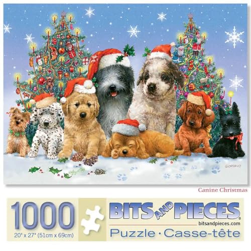 Bits and Pieces Canine Christmas 1000-Piece Jigsaw Puzzle – Giordano Studios Winter Dog Scene with Random-Cut Pieces