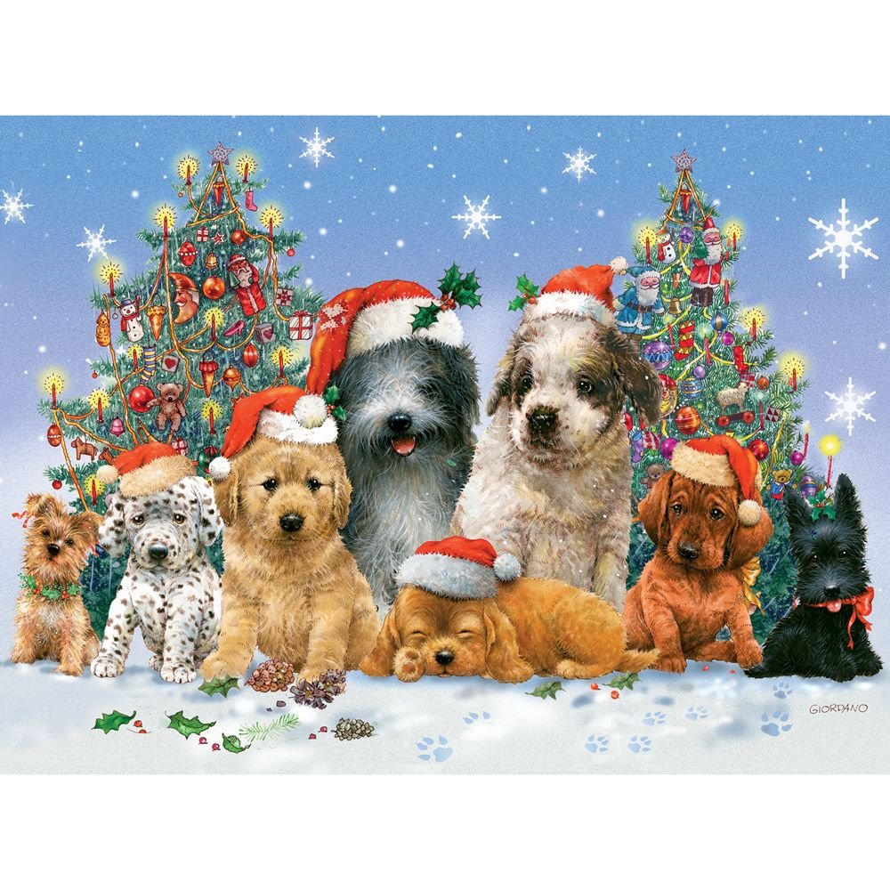 Bits and Pieces Canine Christmas 1000-Piece Jigsaw Puzzle – Giordano Studios Winter Dog Scene with Random-Cut Pieces