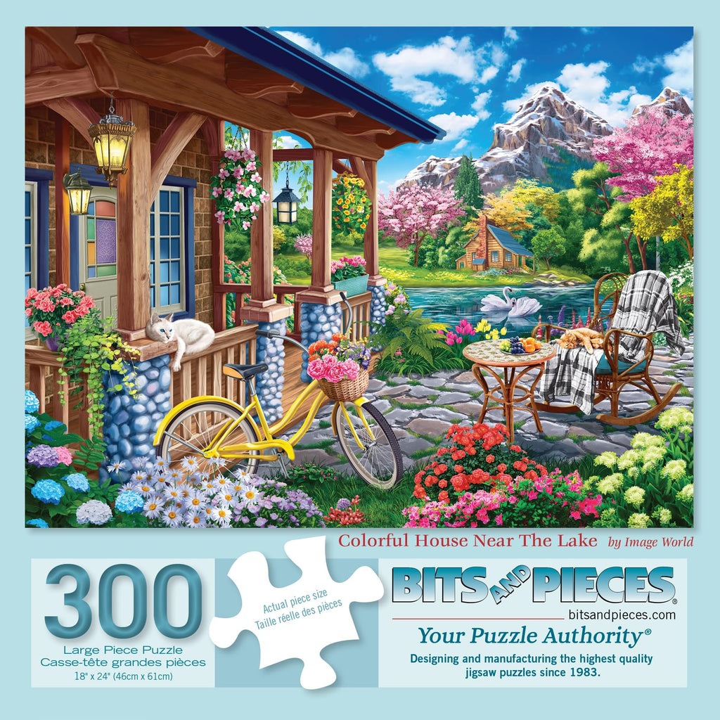 Bits and Pieces Colorful House Near The Lake Jigsaw Puzzle – 1000 or 300 Piece Scenic Landscape by Image World