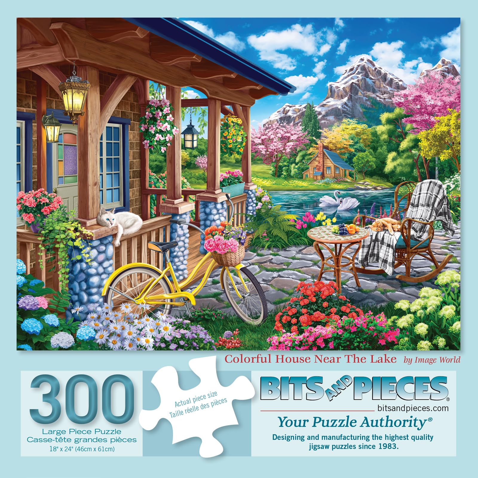 Bits and Pieces Colorful House Near The Lake Jigsaw Puzzle – 1000 or 300 Piece Scenic Landscape by Image World