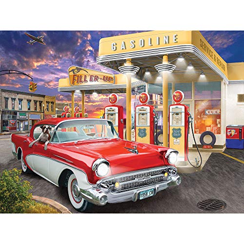 Bits and Pieces Fill'er Up 500 Piece Jigsaw Puzzle – Old Fashioned Gas Station by Bigelow Illustrations, 18" x 24"