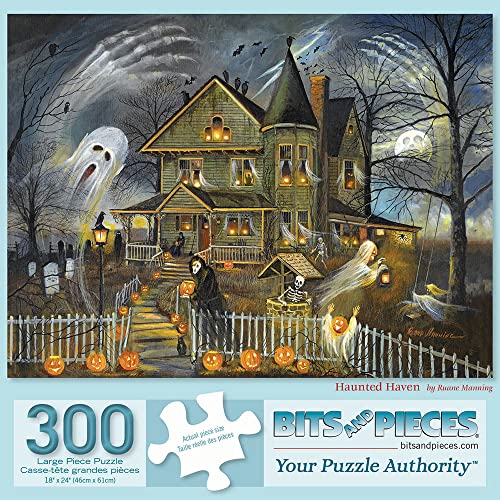 Bits and Pieces Haunted Haven 300-Piece Jigsaw Puzzle – Halloween Jack-o'-Lanterns by Ruane Manning, 18x24 Inches
