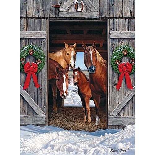 Bits and Pieces Horse Barn Christmas Jigsaw Puzzle – 500-Piece Winter Farm Scene by Russell Cobane
