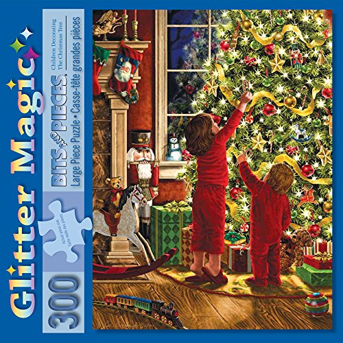 Bits and Pieces Large 300-Piece Glitter Jigsaw Puzzle – Children Decorating The Christmas Tree by Liz Goodrick Dillon