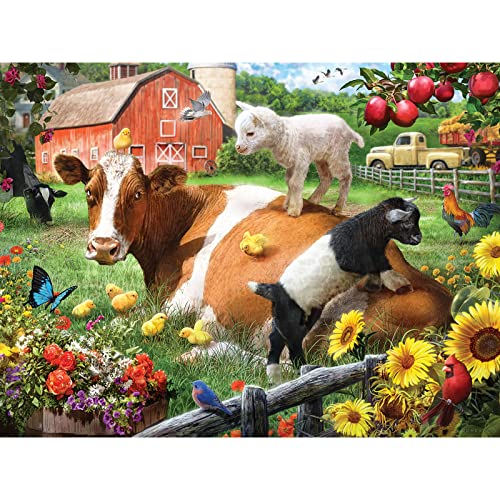 Bits and Pieces Large 500-Piece Farm Jigsaw Puzzle for Adults – Cow and Goats by Larry Jones