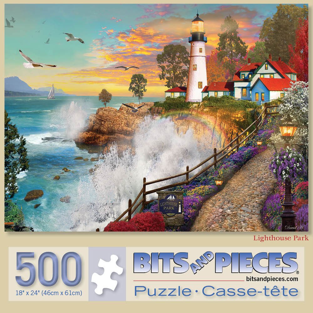 Bits and Pieces 'Lighthouse Park' 500-Piece Jigsaw Puzzle – Sunset Ocean Scene by David Maclean, 18" x 24"