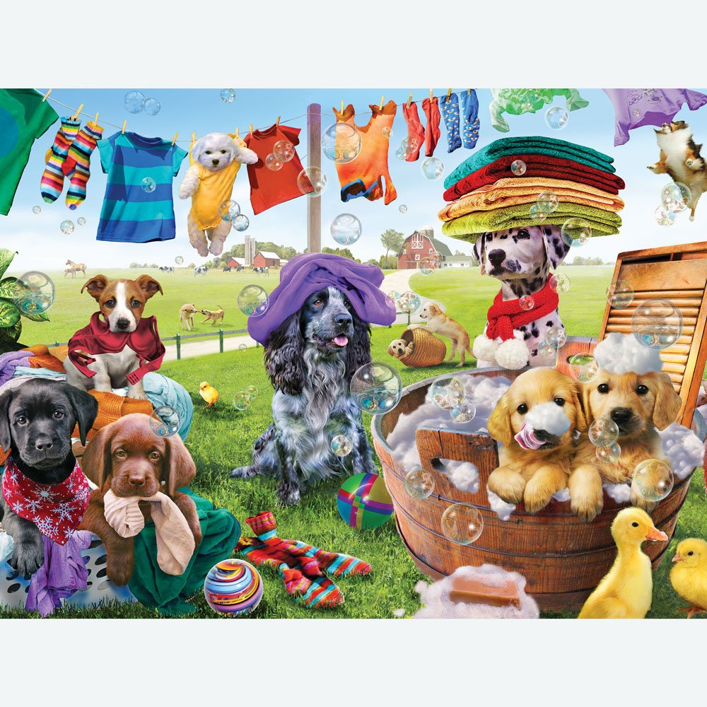 Bits and Pieces 'Puppies Playing' 300-Piece Jigsaw Puzzle – Adrian Chesterman Art, 18x24 Inches