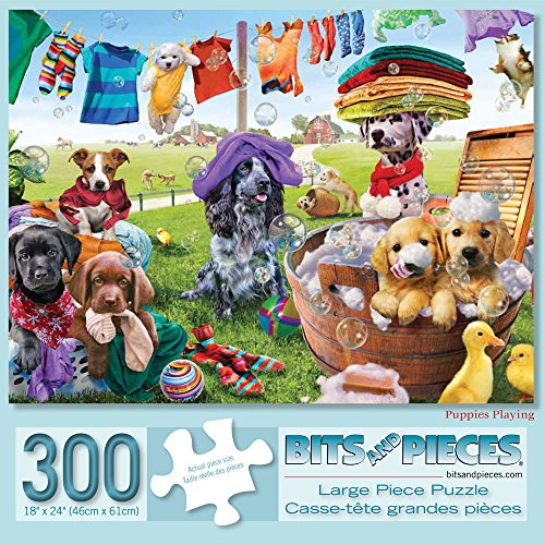 Bits and Pieces 'Puppies Playing' 300-Piece Jigsaw Puzzle – Adrian Chesterman Art, 18x24 Inches