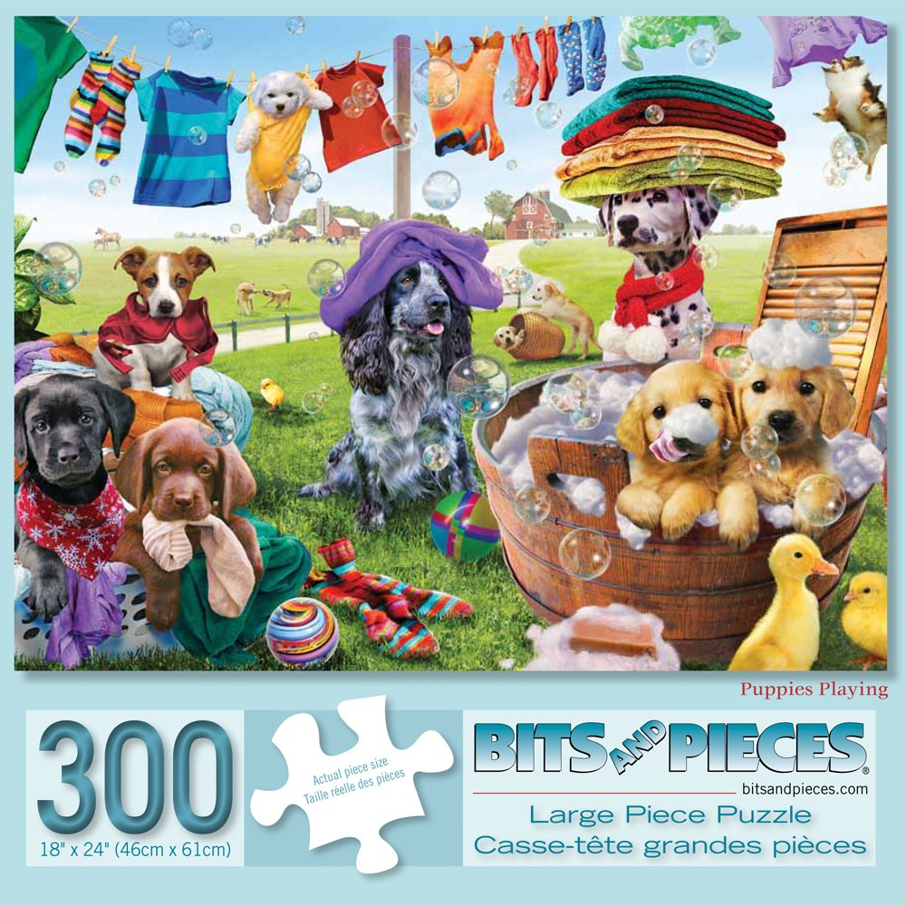 Bits and Pieces 'Puppies Playing' 300-Piece Jigsaw Puzzle – Adrian Chesterman Art, 18x24 Inches
