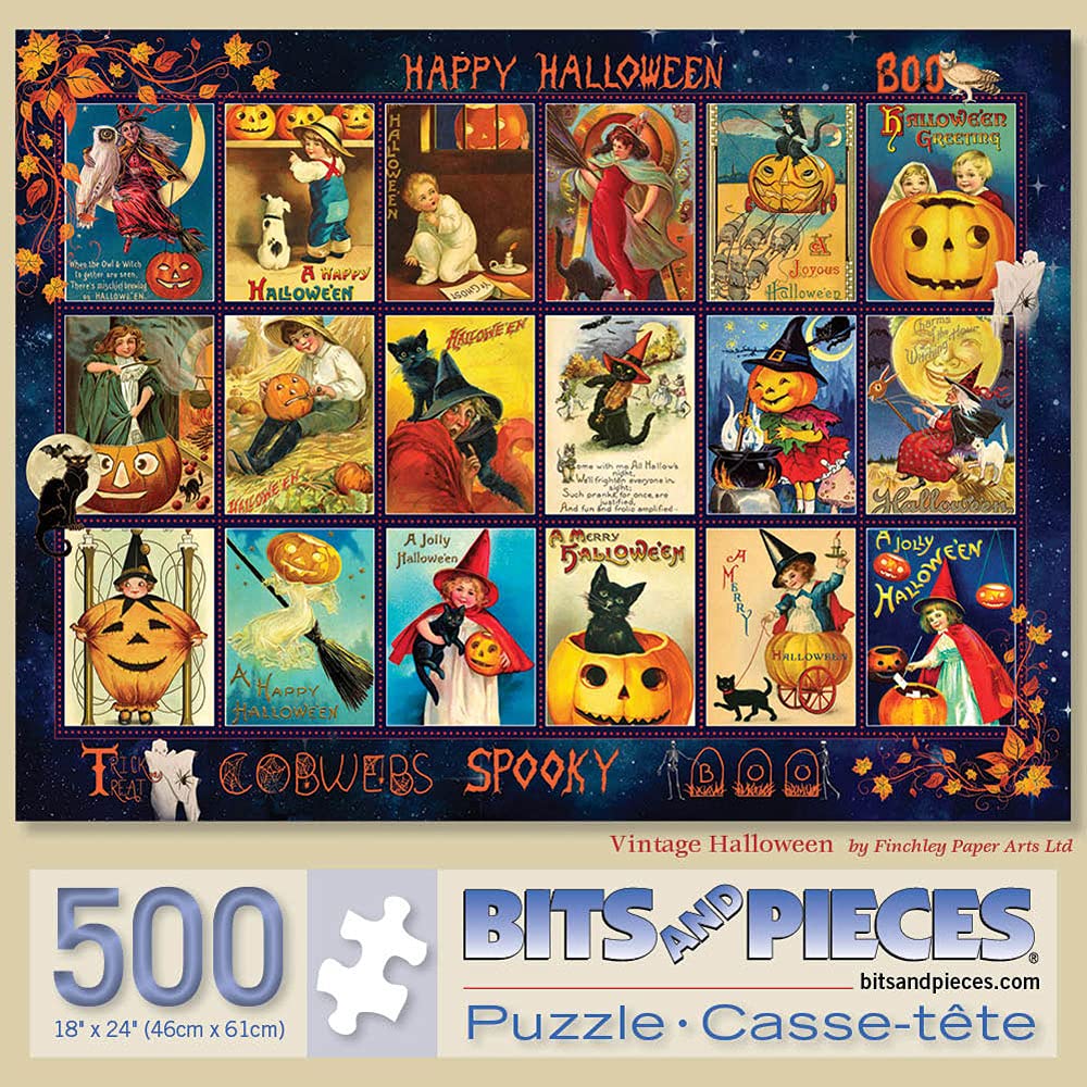 Bits and Pieces Vintage Halloween Jigsaw Puzzle 500 Pieces – Pumpkin Collage by Finchley Paper Arts