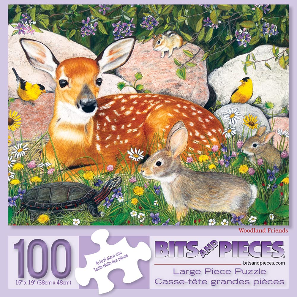 Bits and Pieces Woodland Friends 100 Piece Jigsaw Puzzle – Forest Animals by Julie Bauknecht, 15x19 Inches