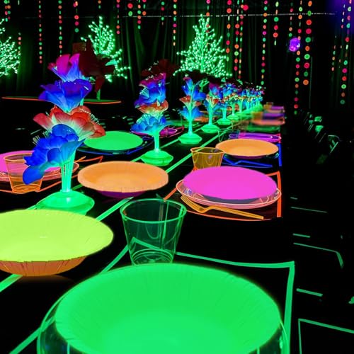 BKAILZYX 40-Pack Neon Paper Bowls - 7 Inch Fluorescent Bowls for Glow Parties, 4 Colors