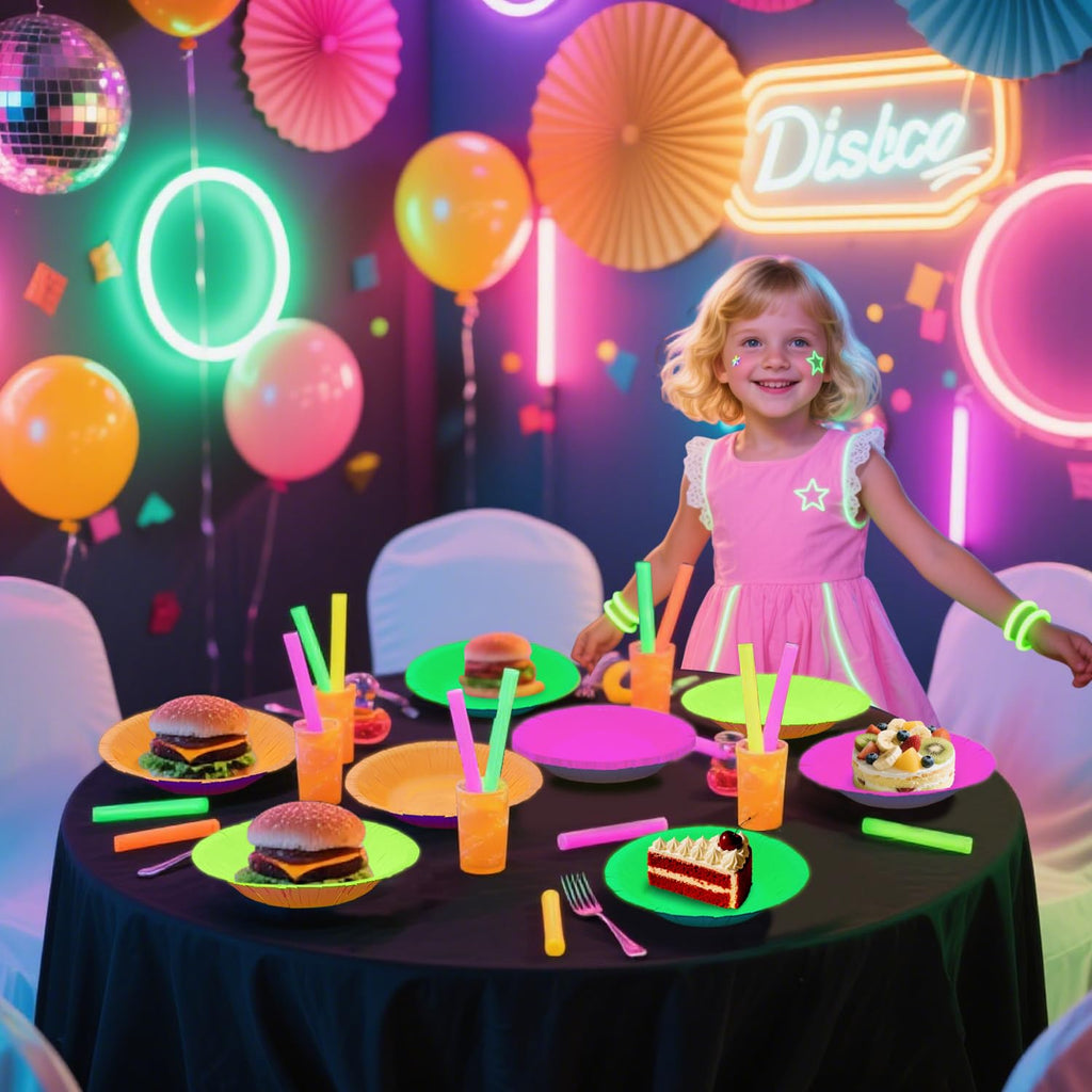 BKAILZYX 40-Pack Neon Paper Bowls - 7 Inch Fluorescent Bowls for Glow Parties, 4 Colors