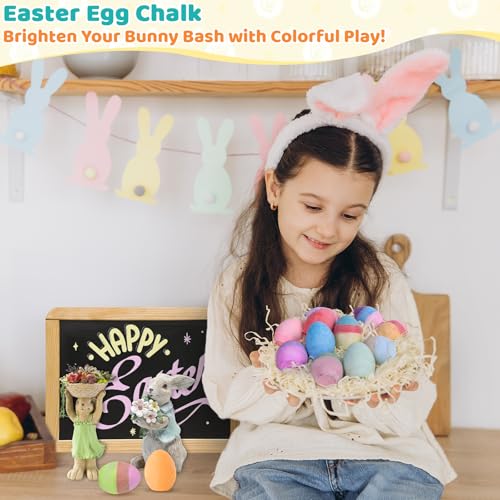 Bkpvr 36-Pack Sidewalk Chalk Eggs – 18 Solid + 18 Mixed Colors, Non-Toxic & Washable for Kids Toddlers Easter Basket