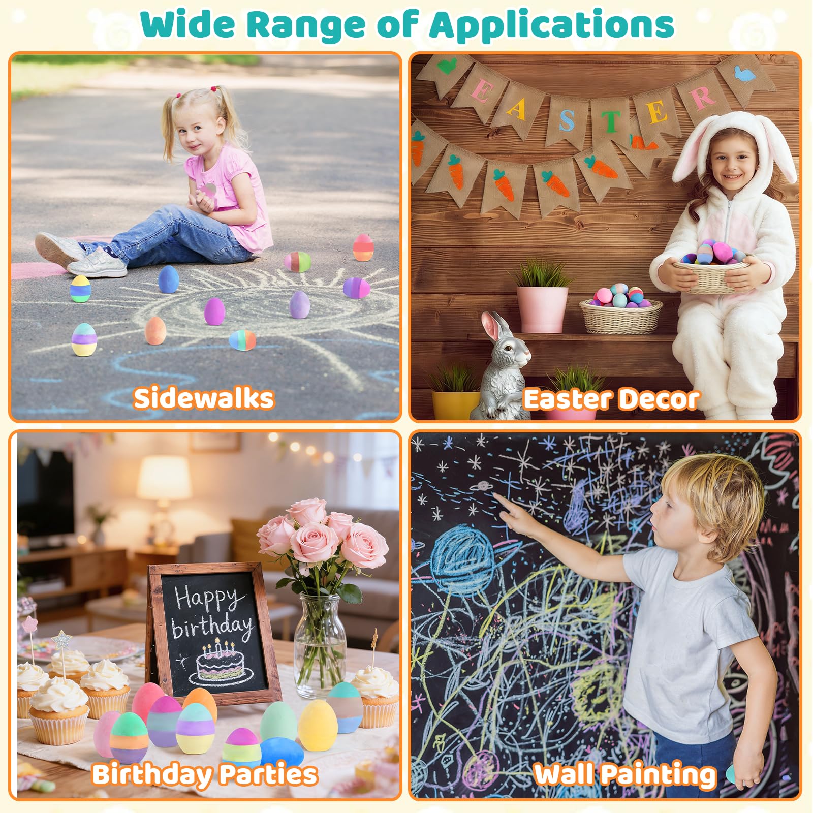 Bkpvr 36-Pack Sidewalk Chalk Eggs – 18 Solid + 18 Mixed Colors, Non-Toxic & Washable for Kids Toddlers Easter Basket