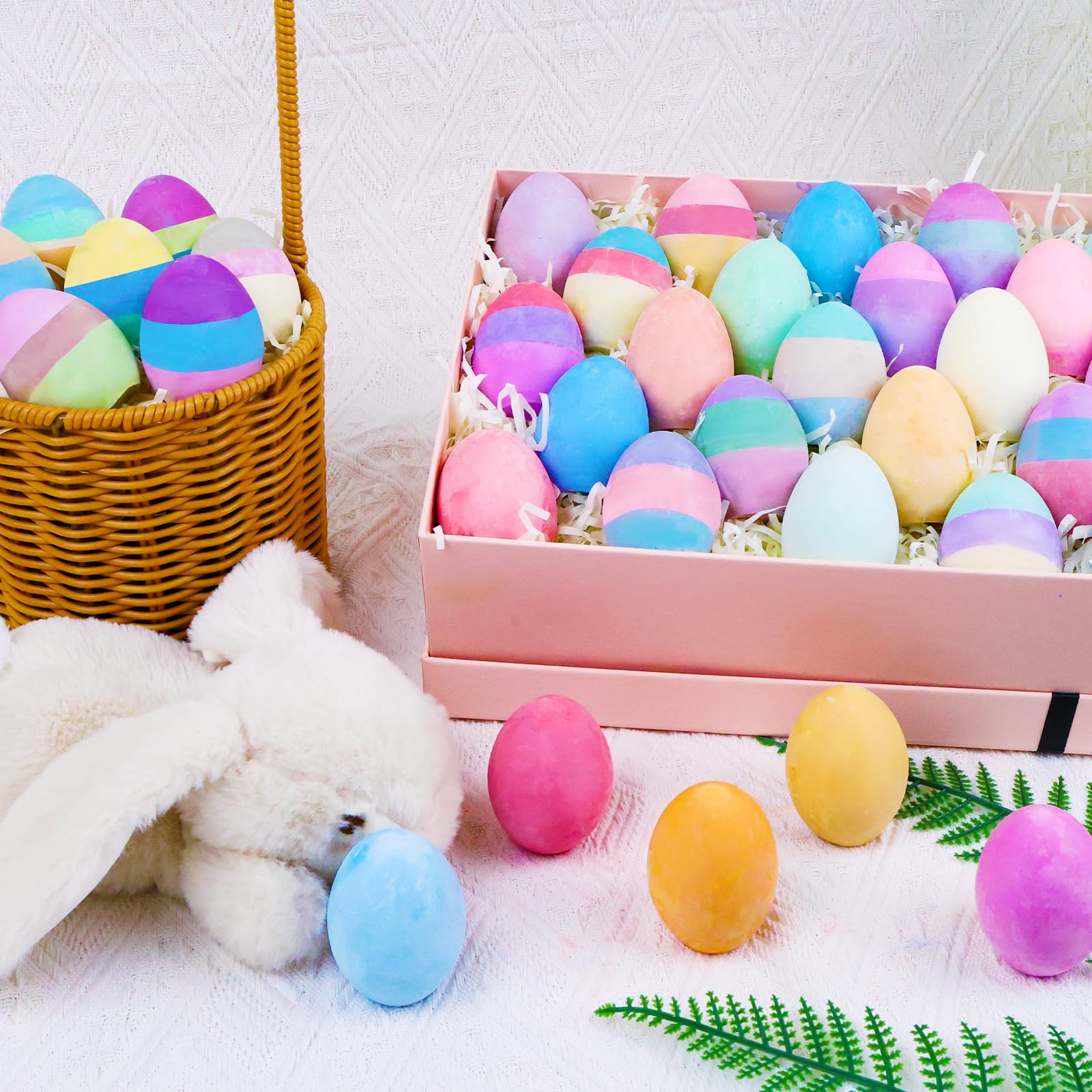 Bkpvr 36-Pack Sidewalk Chalk Eggs – 18 Solid + 18 Mixed Colors, Non-Toxic & Washable for Kids Toddlers Easter Basket
