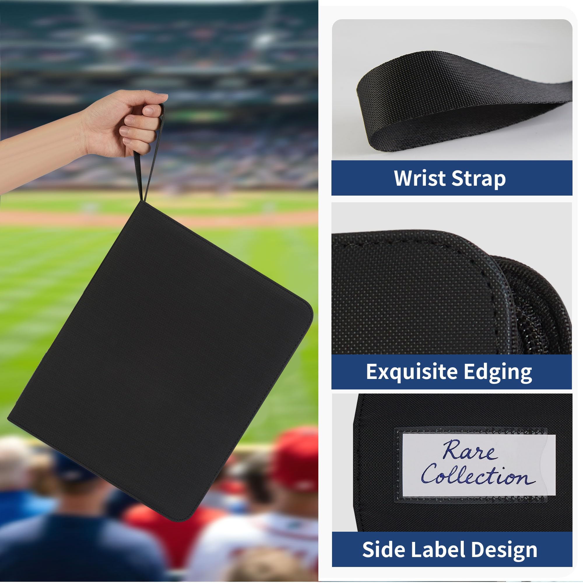 Black 9-Pocket Trading Card Binder - Holds 900 Cards, Zippered PU Leather Album for Pokemon, Sports & TCG