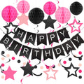Black and Pink Birthday Decorations - 30-Piece Party Set with Banner, Honeycomb Balls, Star Streamers & Circle Dots Garland