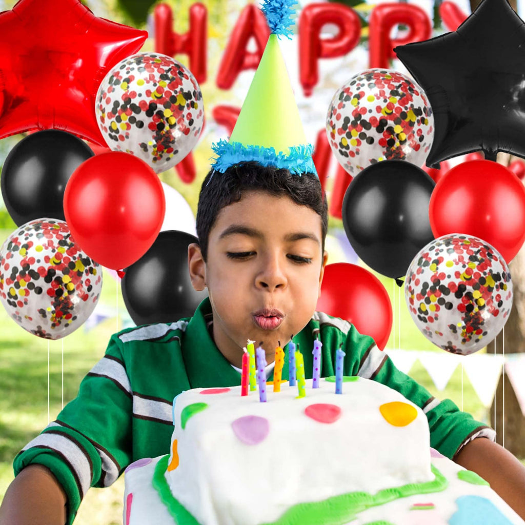Black and Red Birthday Decorations Kit - 50-Piece Party Supplies with Banner, Fringe Curtain, and Balloons for 18th 30th 40th 50th 60th Birthday