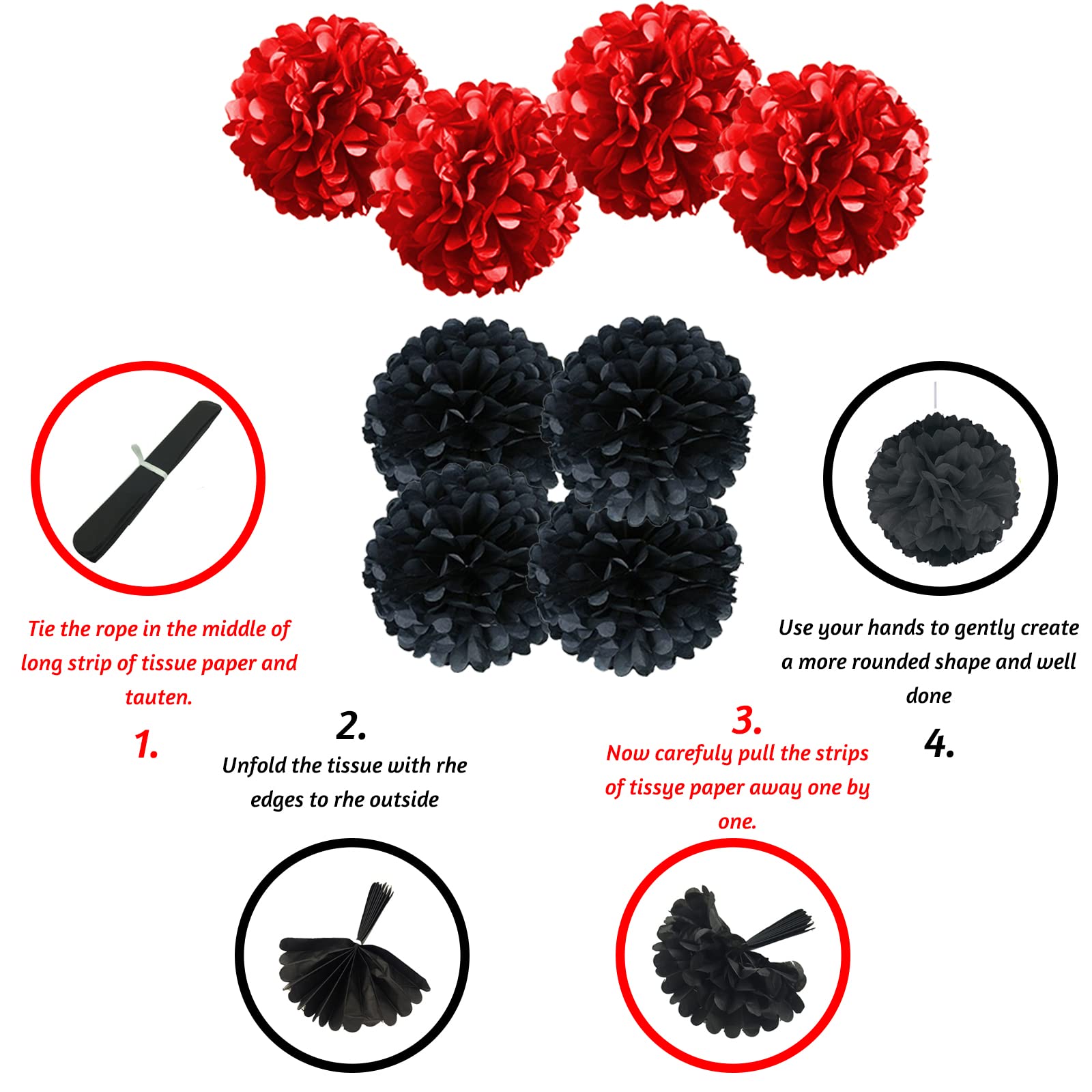 Black and Red Birthday Party Decorations Kit – Banner, Balloons, Pompoms by ZERODECO