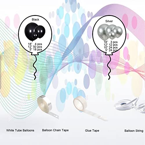 Black and Silver Balloon Garland Arch Kit – 135 Pieces Latex Balloons in Multiple Sizes for Graduation, Birthday & Party Decor
