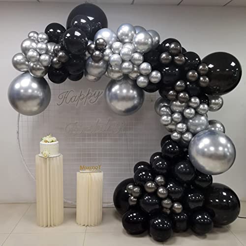 Black and Silver Balloon Garland Arch Kit – 135 Pieces Latex Balloons in Multiple Sizes for Graduation, Birthday & Party Decor