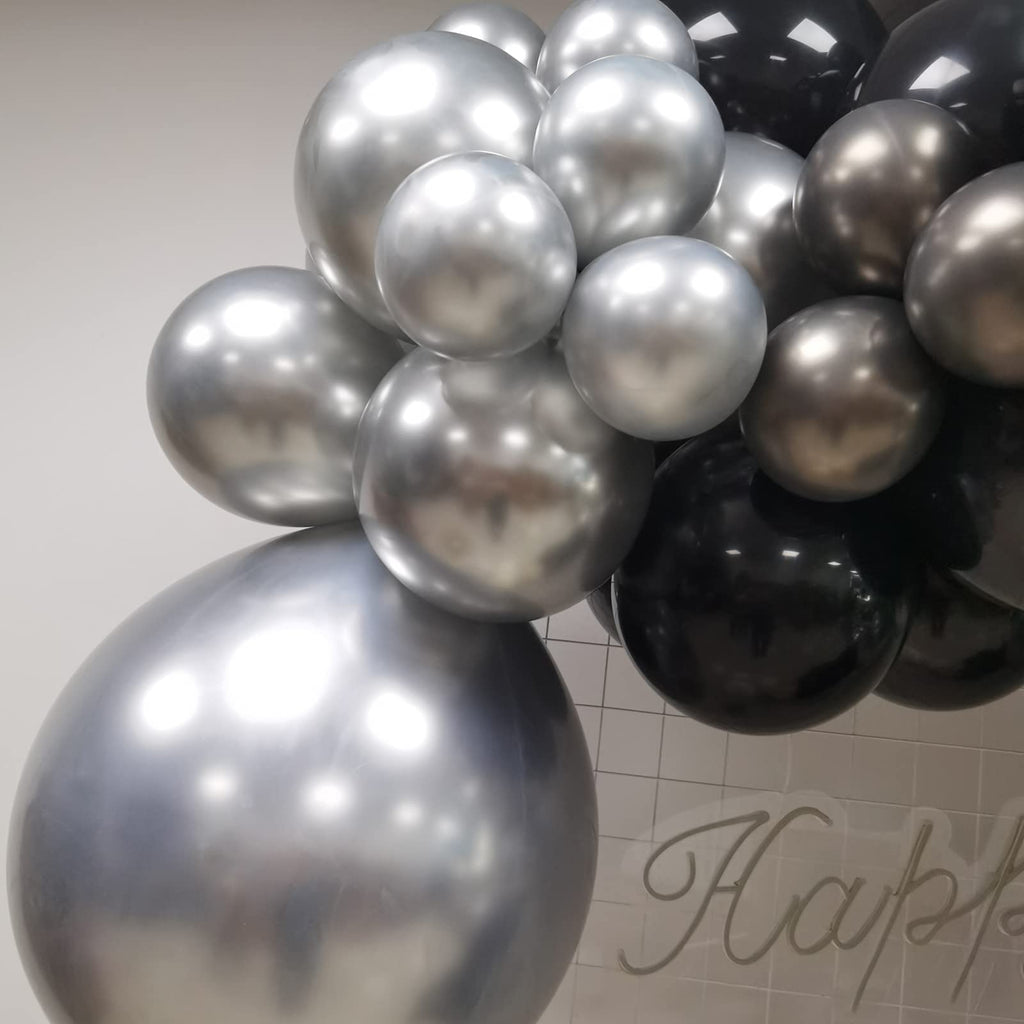 Black and Silver Balloon Garland Arch Kit – 135 Pieces Latex Balloons in Multiple Sizes for Graduation, Birthday & Party Decor