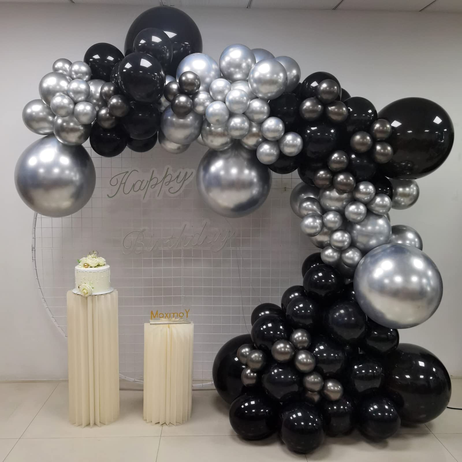Black and Silver Balloon Garland Arch Kit – 135 Pieces Latex Balloons in Multiple Sizes for Graduation, Birthday & Party Decor