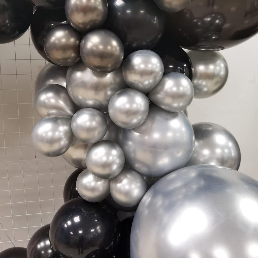 Black and Silver Balloon Garland Arch Kit – 135 Pieces Latex Balloons in Multiple Sizes for Graduation, Birthday & Party Decor